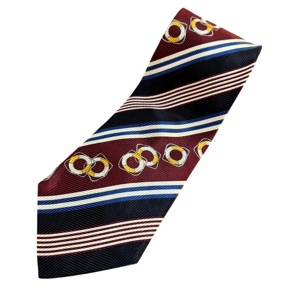 NAUTICA Mens‎ Silk Neck Tie Red Blue Striped Nautical Ring Pattern 4x57.25